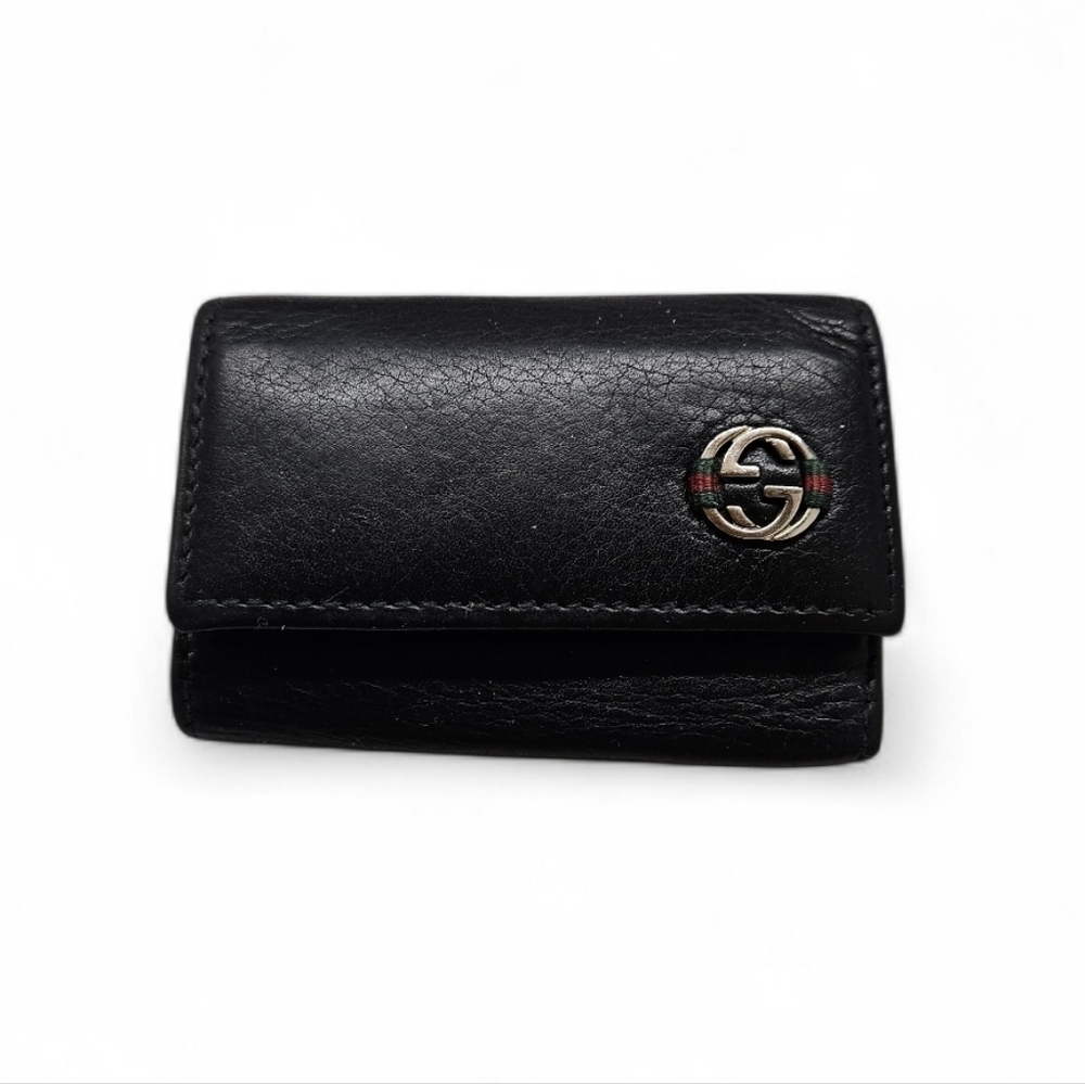 Gucci Black Leather GG Marmont Card Holder Key Holder